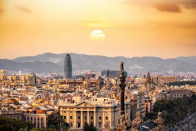 barcelona in spain at sunset