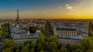 sunset picture of paris from above